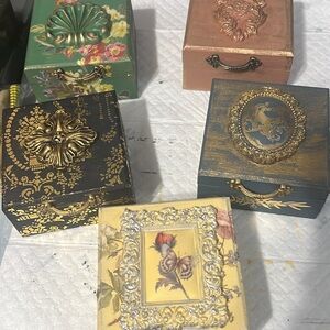 Decorative Handmade Wooden Trinket Boxes with Gold or Silver Accents